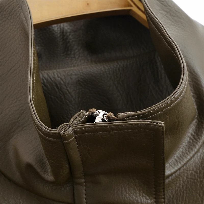 KEYANKETIAN الخريف والشتاء المرأة الجديدة الكتف شارة مزدوجة جيب الرجعية ملابس العمل سترة جلدية معطف جلد المرأة