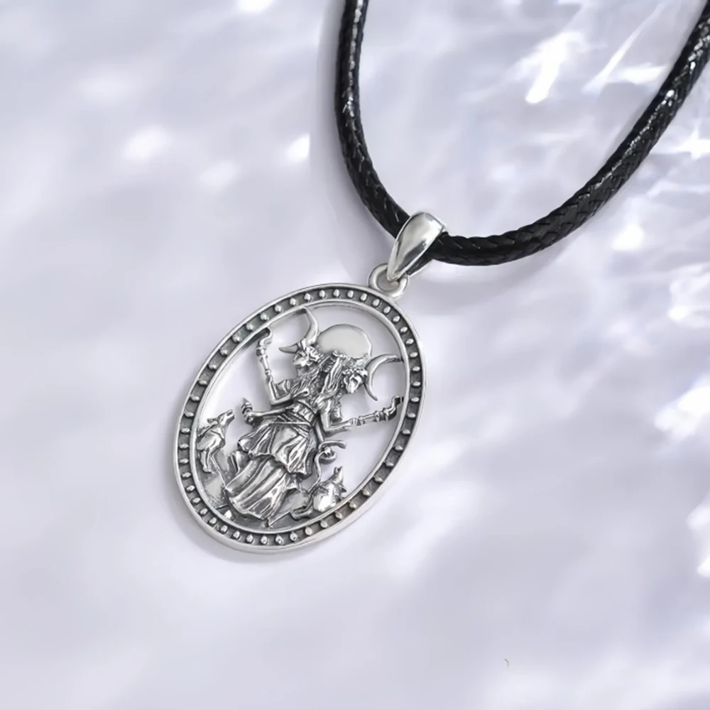 Vintage Witchy Necklace Jewelry for Women Girls Triple Moon Goddess Hecate Pendant Neck Chain Gifts Accessories view 4