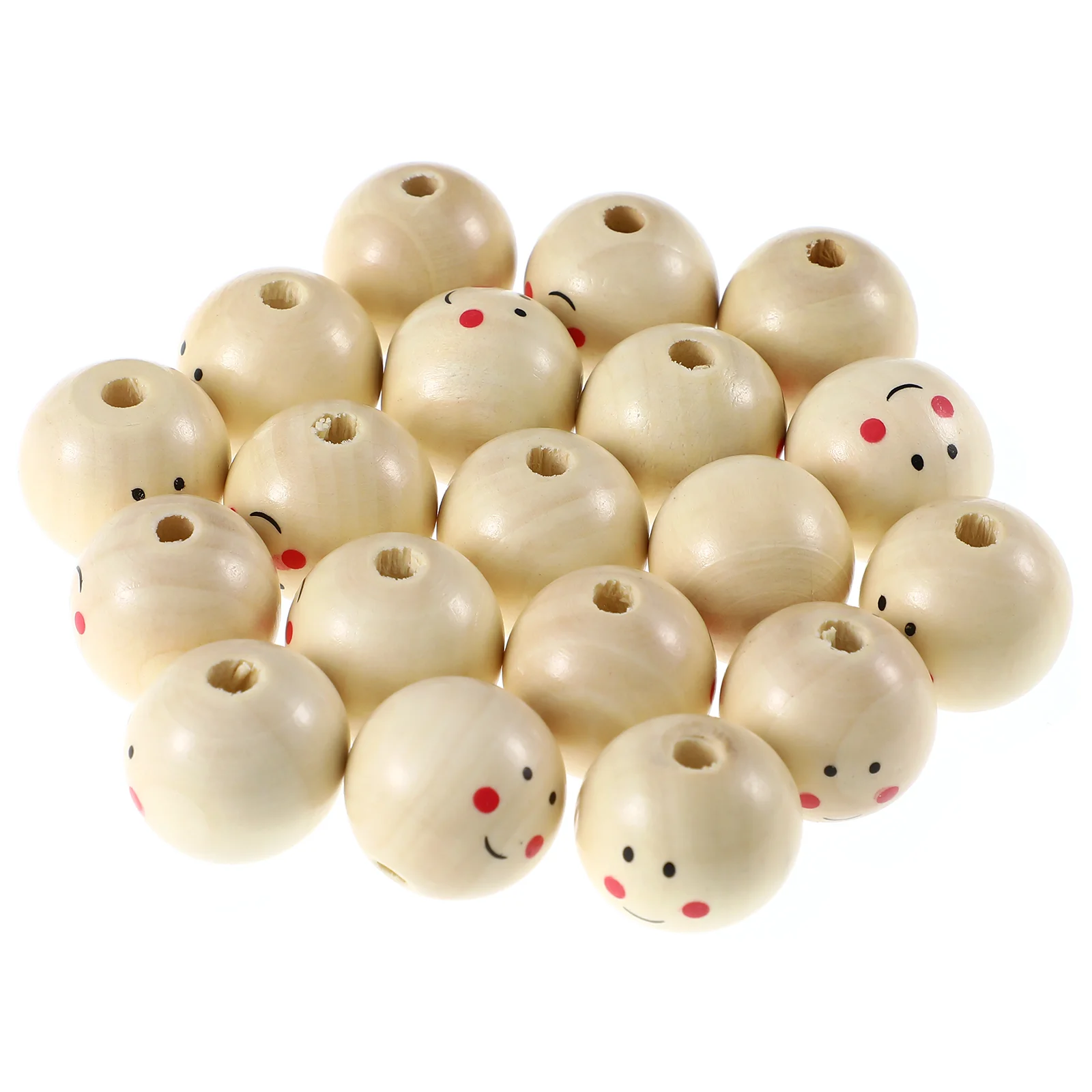 20 Pcs Wooden Loose Beads for Crafts with Holes DIY Accessories Smile Face Bamboo Child