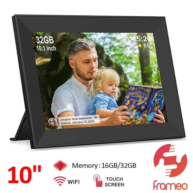 

WiFi Digital Picture Frame 10.1Inch IPS Touch Screen Smart Cloud Photo Frame 16GB 32GB Auto-Rotate Frameo For Christmas Present