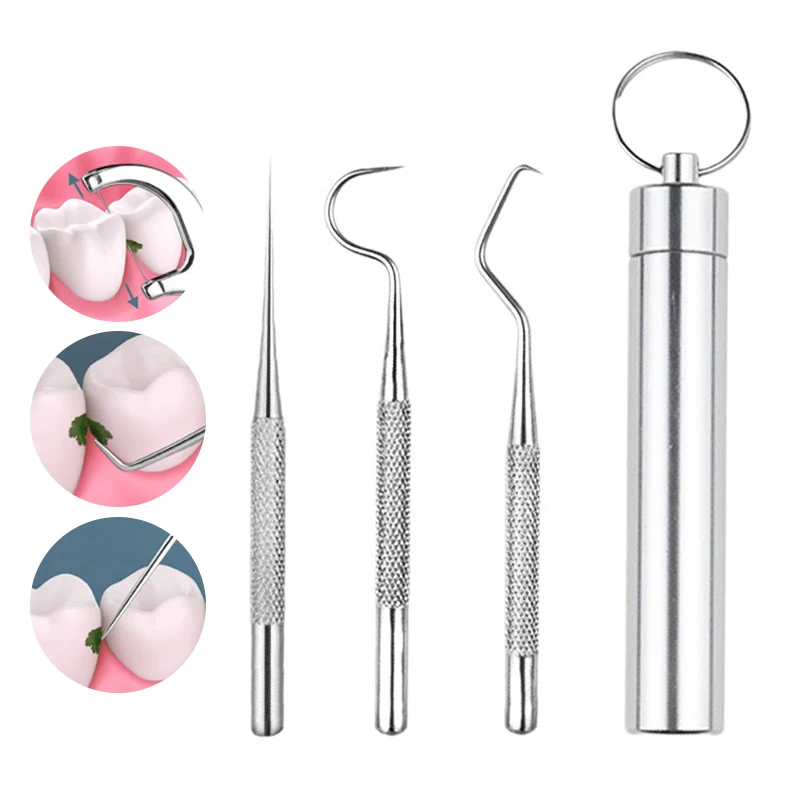 7/6/4/3PCS/Set Stainless Steel Toothpick Interdental Brush Dental Floss Portable Oral Cleaning Care Floss Needle Kit with Tube