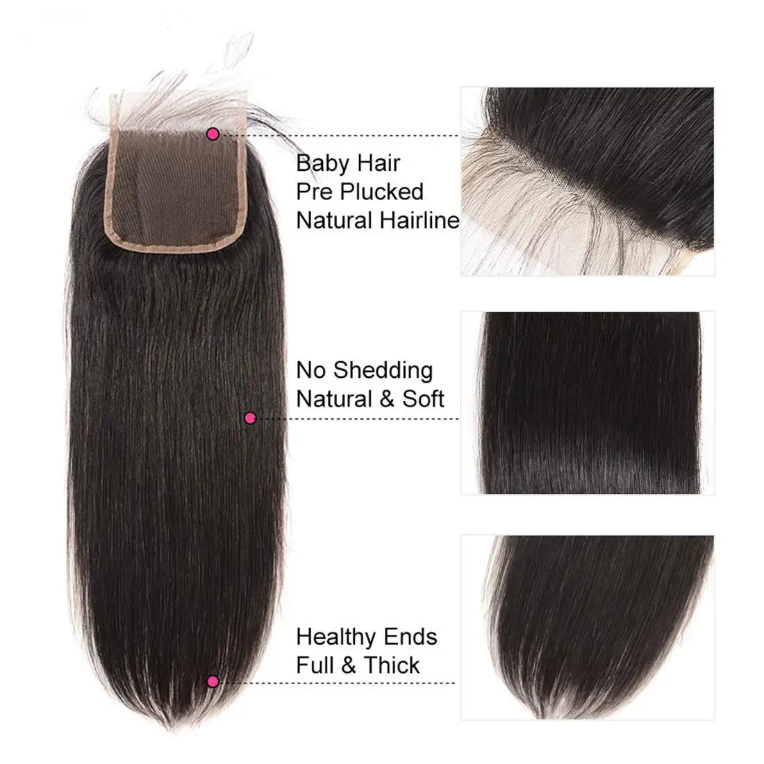 5X5 HD Lace Closure Swiss Lace Pre Plucked Straight Lace Closure Human Hair for Women