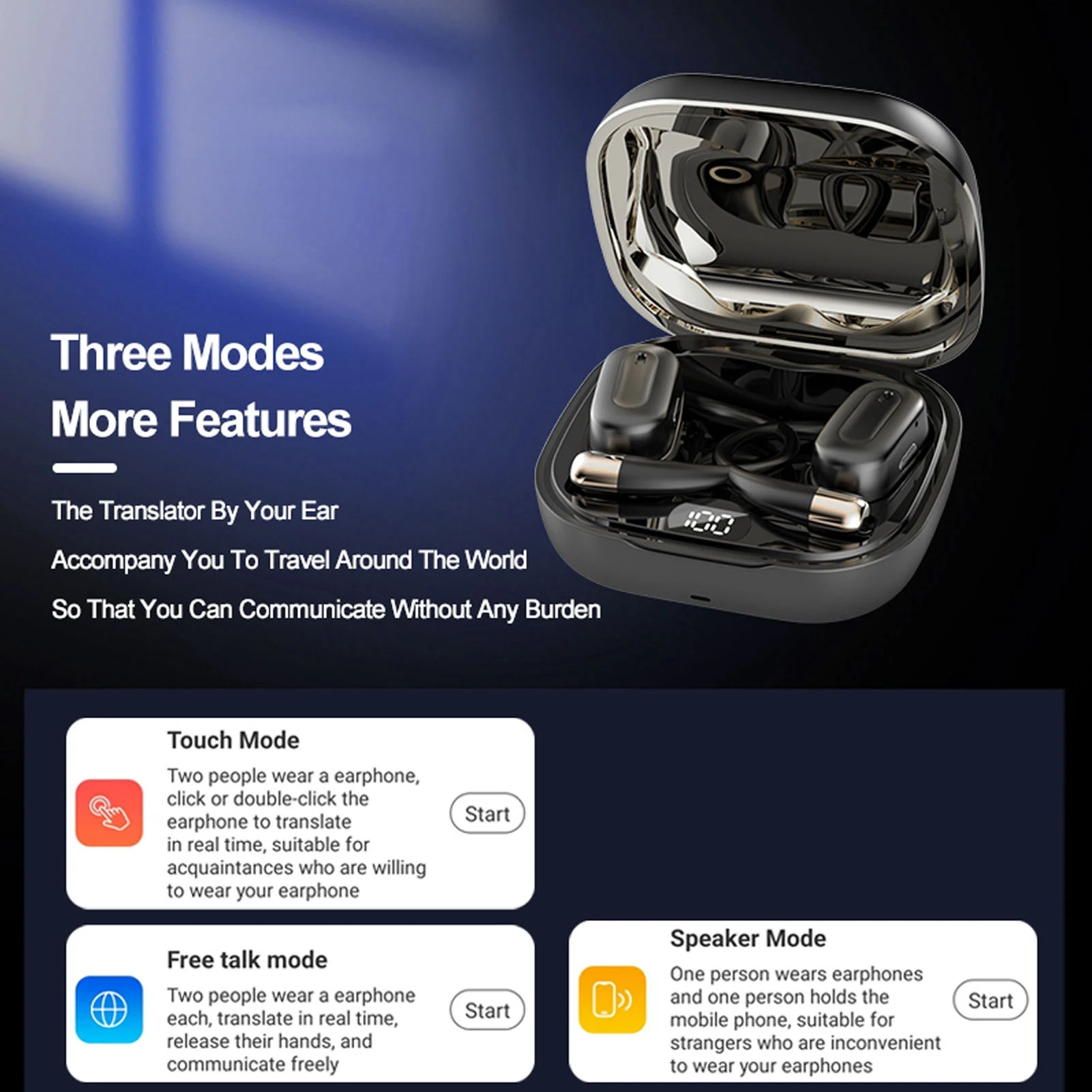Language Translator Earbuds  5.3 144 Languages Online Instant Voice Translator Earbuds with Charging Case for Calling