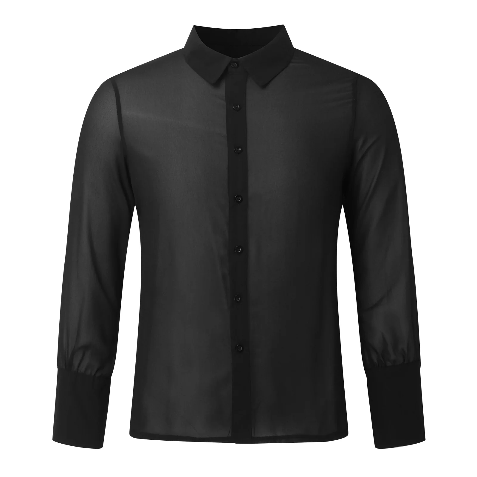 Men\'s Clothing Mesh See Through Mesh Sexy Long Sleeve Shirt Solid Color Button-down Vintage Streetwear Retro Party Tops S-XL