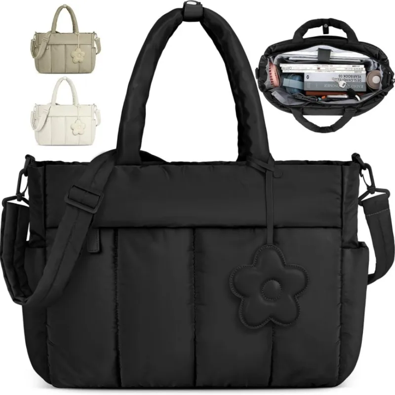 

Cotton Padded Square Shoulder Bags Nylon Cloth Casual Crossbody Bag Ladies Solid Color Satchel Women Commuting Fashion Sling Bag