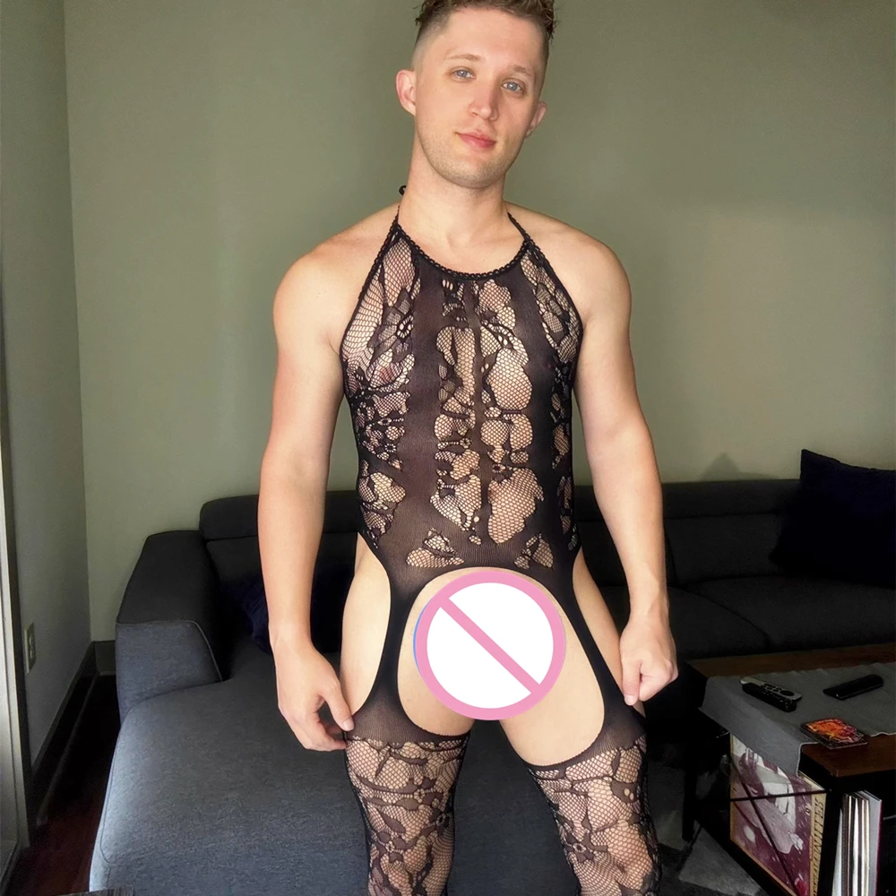 

Men's Sexy Underwear One-piece Fishnet Full Body Stockings Gay Erotic Mesh Perspective Tight Lingerie Sissy Clothes Nightdress