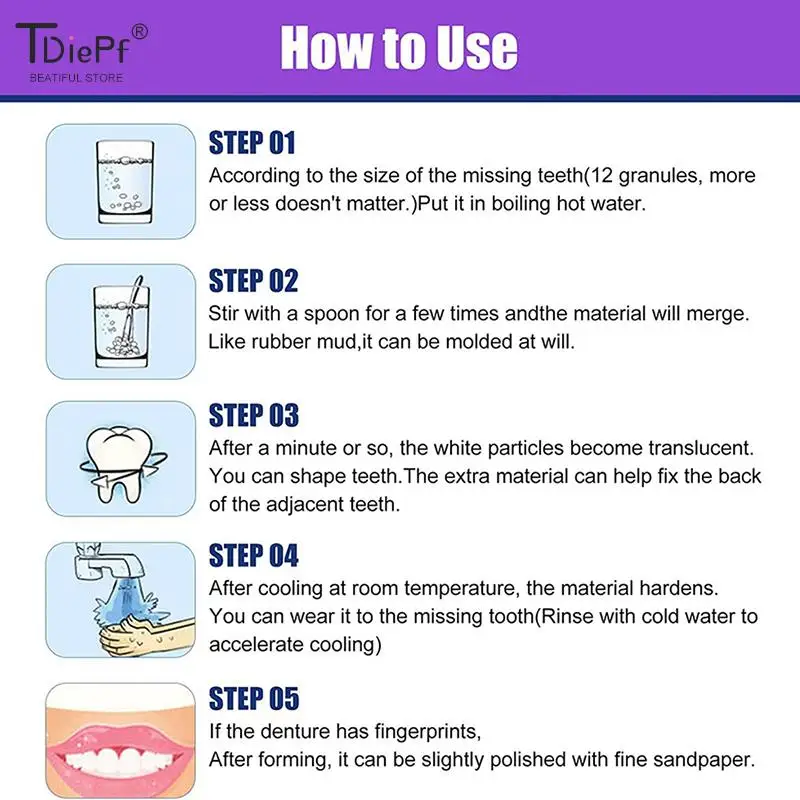 Temporary Tooth Repair Kit Moldable False Teeth for Missing Broken Teeth False Tooth Solid Glue Denture with Mouth Mirror Probe