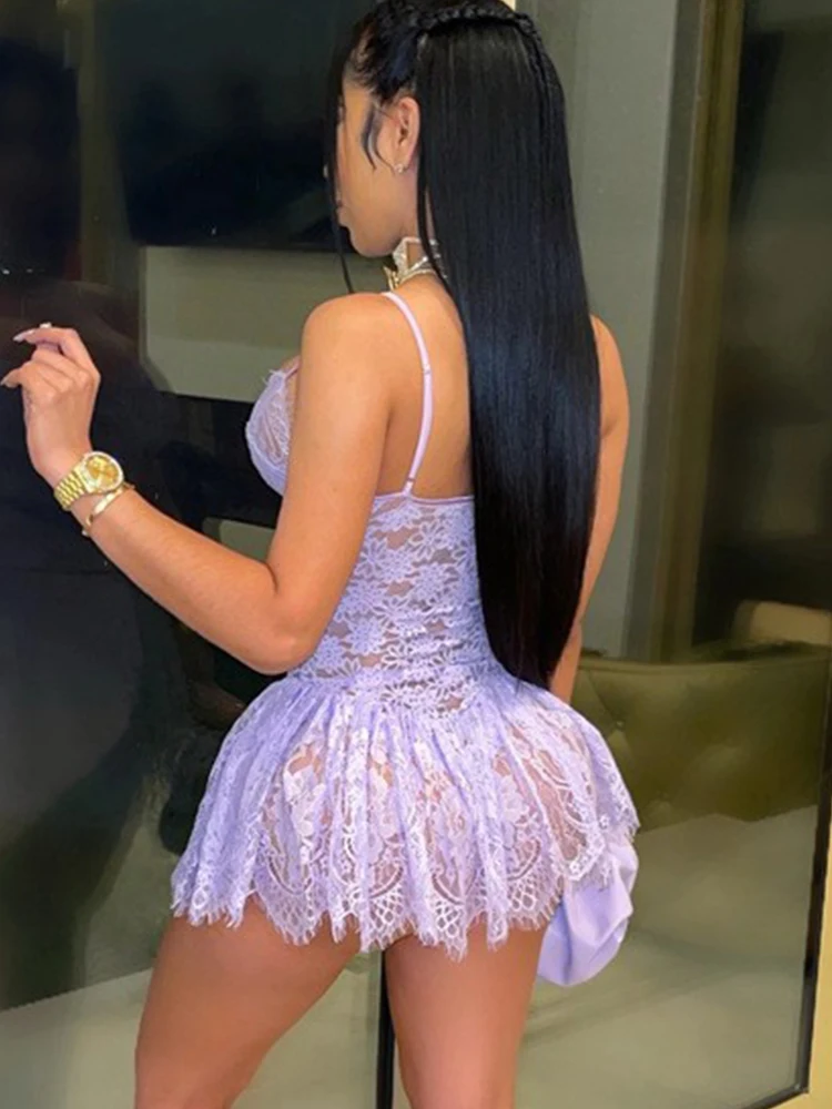 Wishyear สปาเก็ตตี้เซ็กซี่สายคล้องลูกไม้ดูผ่าน Bodycon มินิชุดผู้หญิงเซ็กซี่ไนท์คลับสาวร้อนปาร์ตี้เต้นรําบาร์ Vestidos 2025