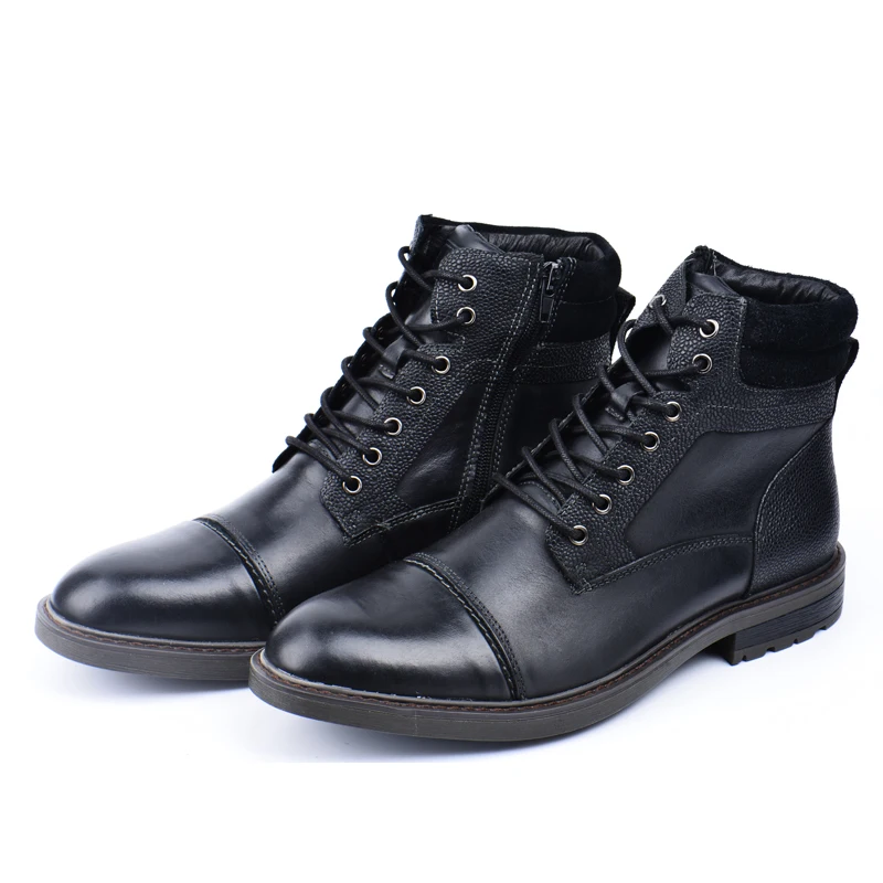 ZFTL New Men Boots Winter boots genuine leather handmade big size Black man casual lace-up boots Non-slip warm boots 2024