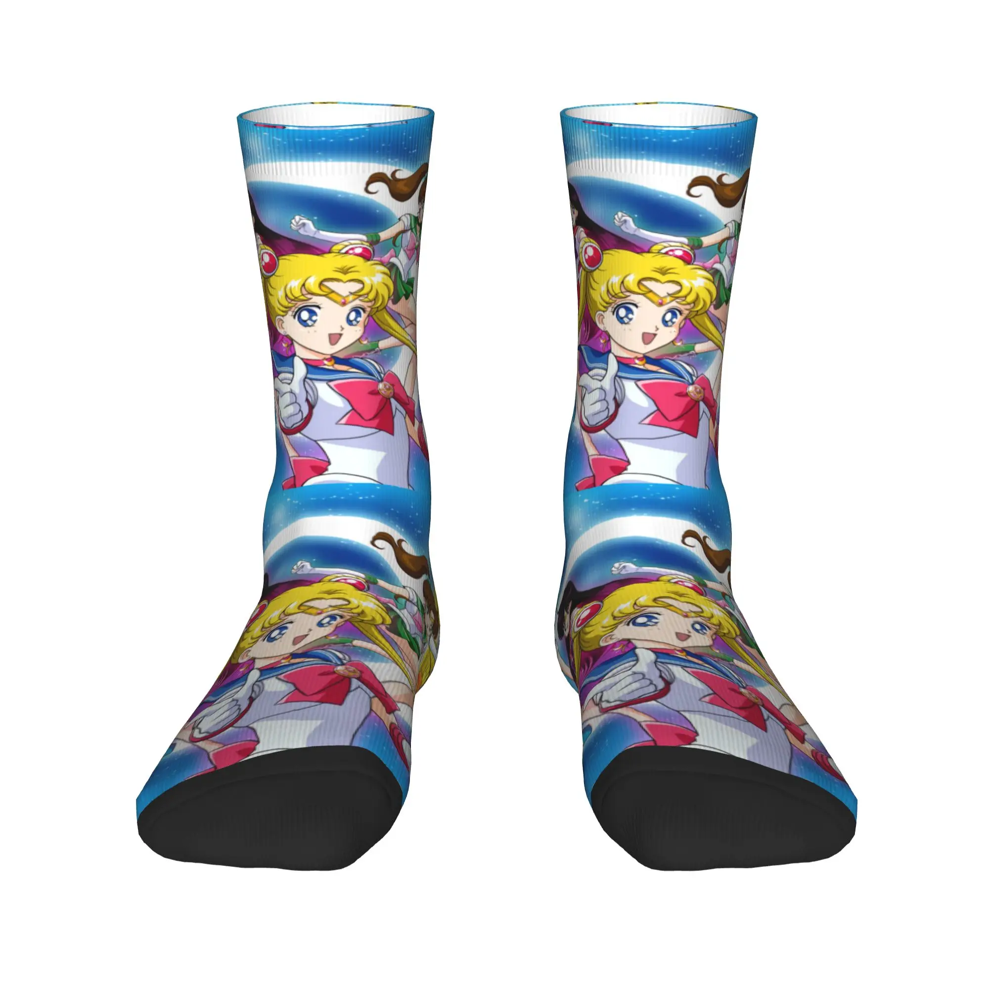 Custom Fashion Men's Japanese Shojo Sailor Manga Dress Socks Unisex Warm Comfortable 3D Printed Anime Moon Girl Crew Socks