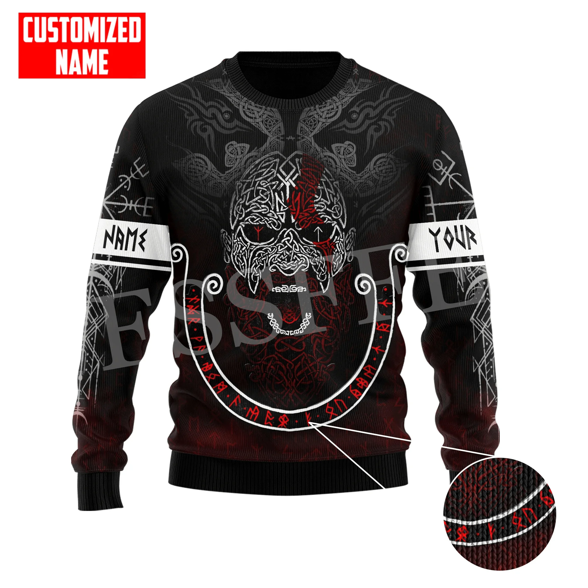 Weihnachten hässlichen Pullover Wolf Fenrir Odin nordischen Krieger Mythologie Tattoo Retro lange Ärmel 3dprint Pullover Harajuku lässig x3