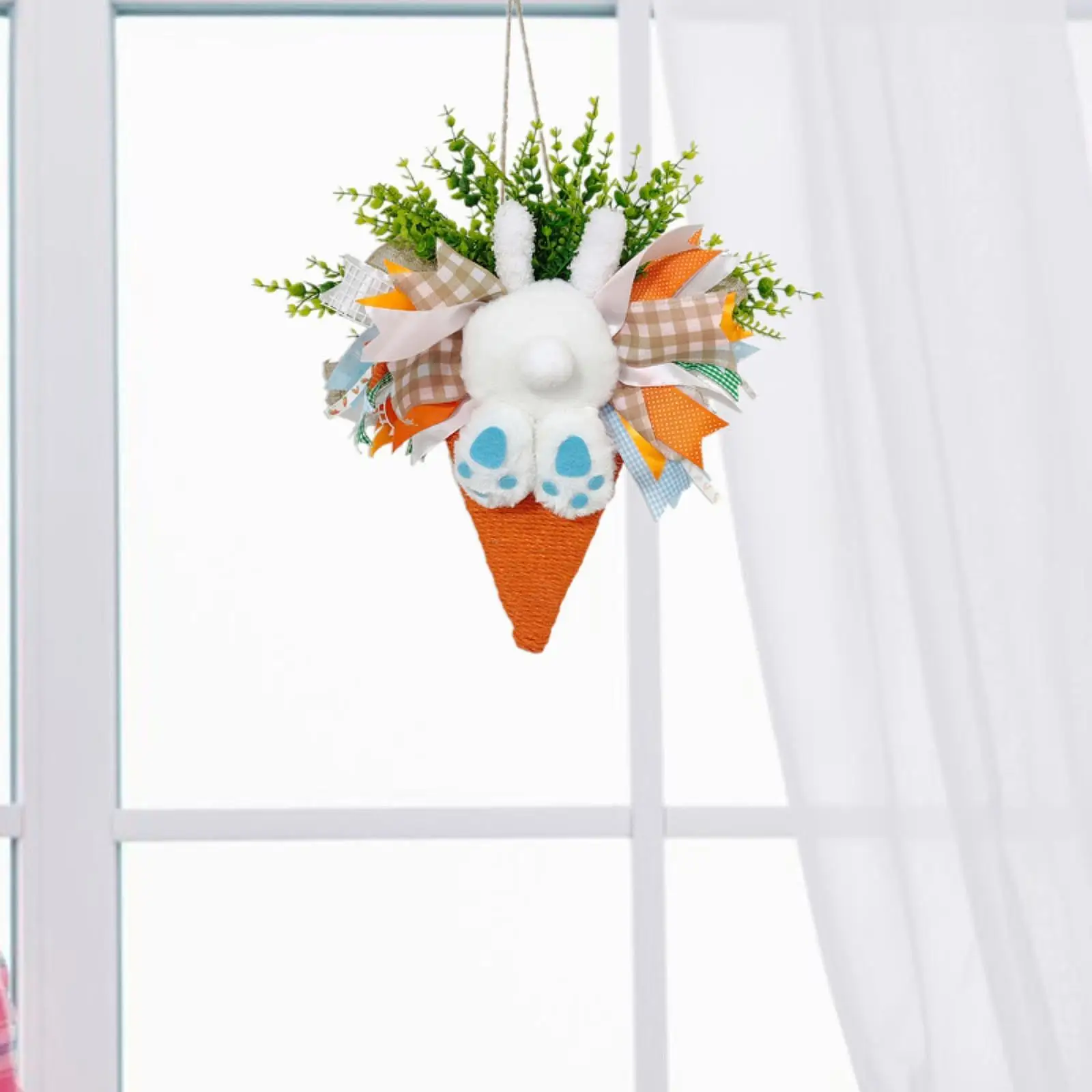 Easter Bunny Wreath Hanging Ornament for Front Door 15.75x17.72inch Housewarming Gift Home Decor for Garden Holiday Porch