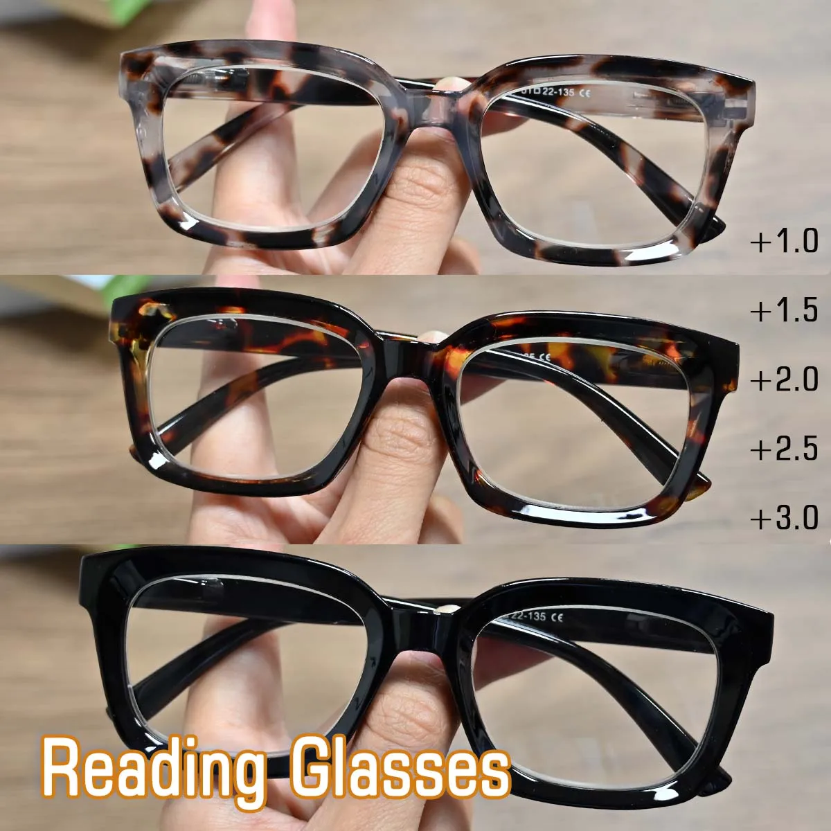3 Pack Stylish Square Reading Glasses for Male Female Spring Hinge Blue Light Blocking Comfortable Fit Durable Construction