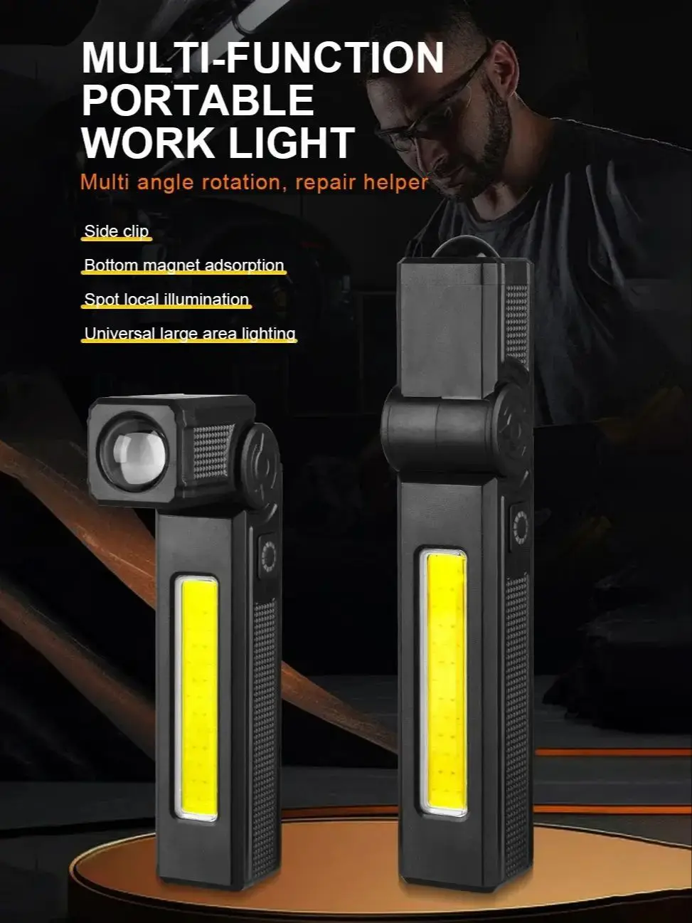 AliExpress cycle zone Powerful COB Flashlight Handheld Folding Lamp Camping Working Torch with Magnet Car Inspection Outdoor Red Warning Flash Lights