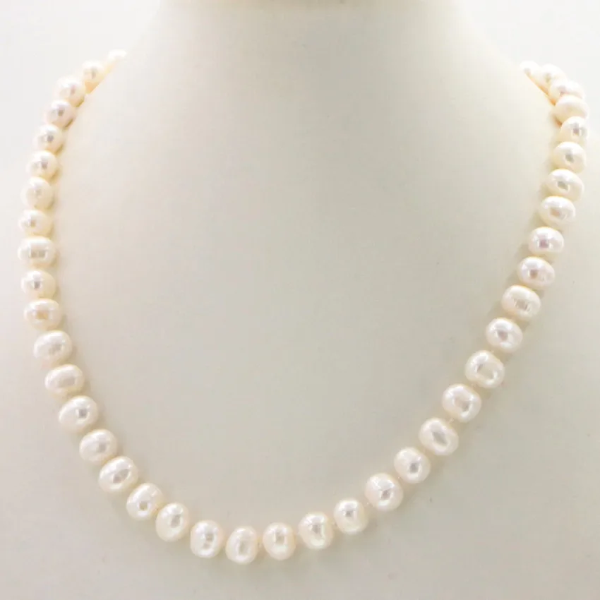 Natural pearl jewelry Wholesale jewelry  Beautiful! Hot  new fashion 8-9MM White Freshwater Cultured Pearl necklace 18\