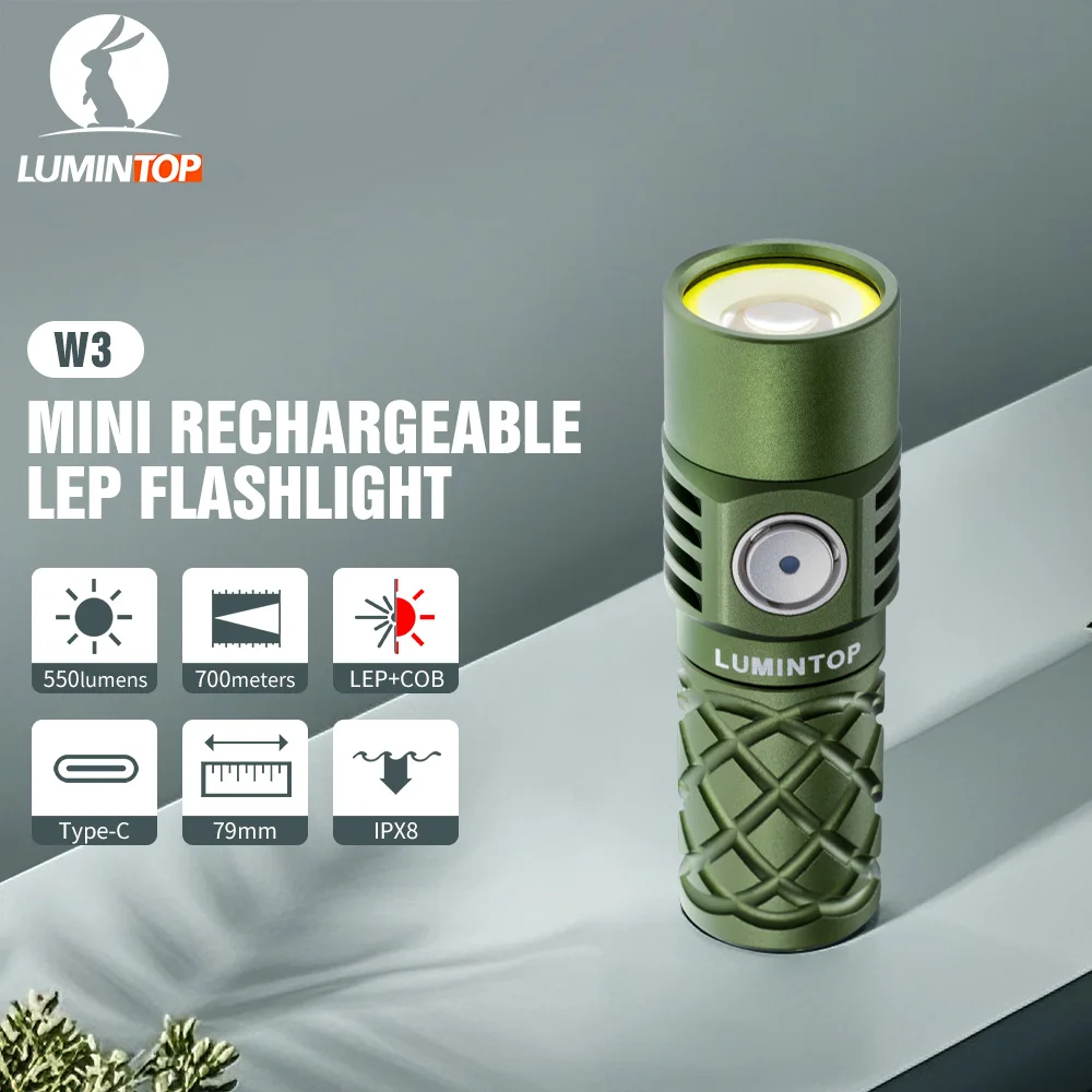 Lumintop W3 Rechargeable Flashlight COB Multiple Light Modes Compact Strong Brightness Outdoor Tool 1000 Lumens