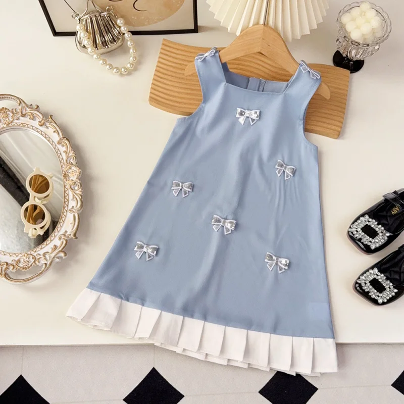 

Summer New Fashion Bow Sleeveless Vest Dress for Girls Cute Vest Dress