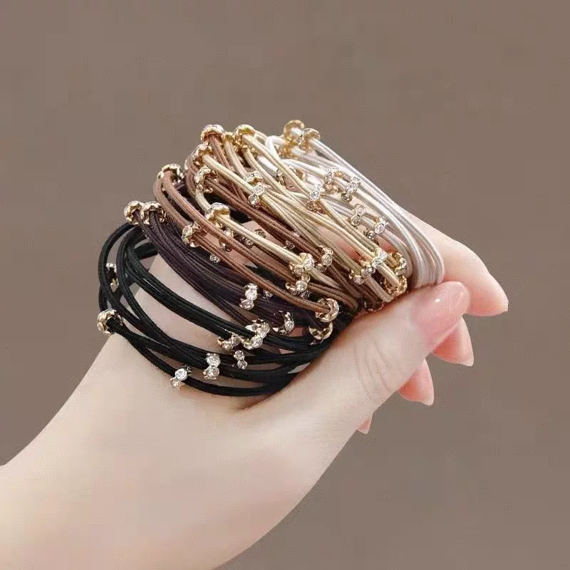

5PC Minimalist with Crystal Good High Elasticity Hair Ties for Women Girls Ponytail Holder Hair Rings Rope Accessories