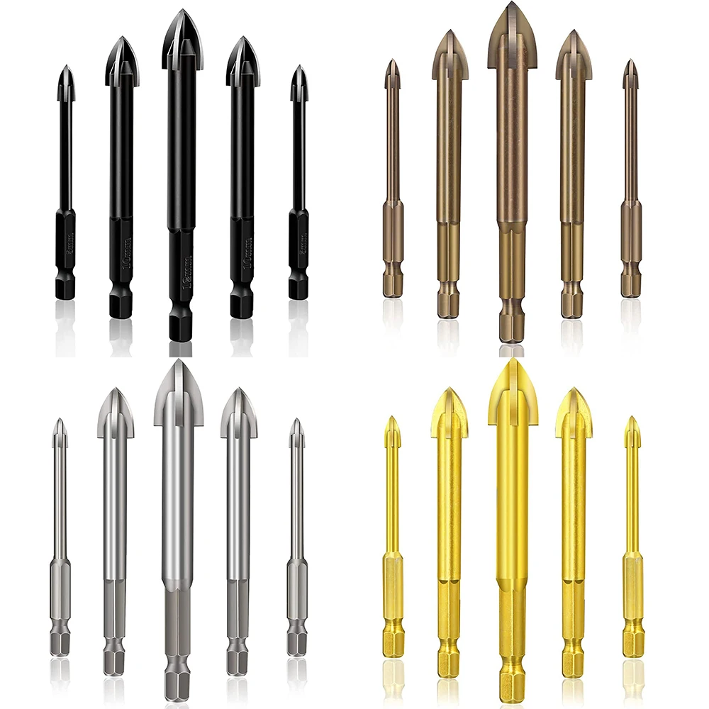 

5 PCS Efficient Universal Drilling Tool Cross Hex Tile Drill Bits Set Concrete Drill Bit Masonry Drill Bit Set