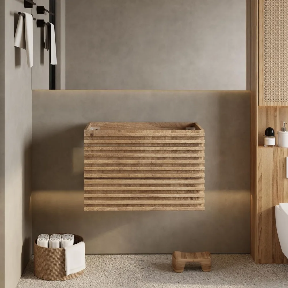 

30" Floating Bathroom Vanity with Sink Combo Mid-Century Wall Mounted Cabinet with Wood Stripes Decor, Drawers,