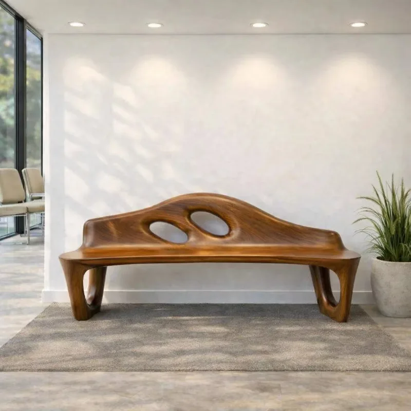 Durable handmade natural solid wood environmentally friendly outdoor courtyard bench custom size carving decoration villa hotel