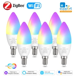 Bombilla LED inteligente E14 con WiFi, luz de vela ZigBee, 110V, 220V, RGB, WW, lámpara CW, funciona con Ewelink, Alexa, Google Home, Yandex, Alice