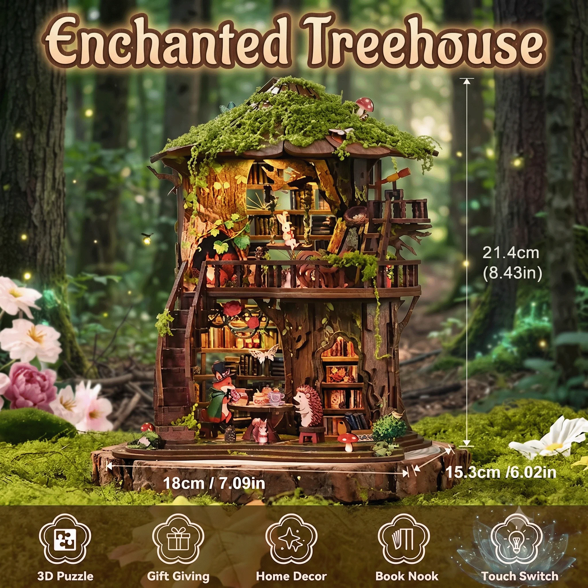 fantasy-treehouse-book-nook-kit-3d-wooden-puzzle-miniature-dollhouse-creative-bookend-craft-holiday-decor-for-adults