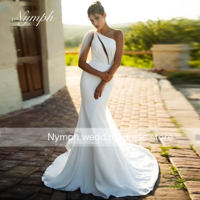 Romantic One Shoulder Detachable Train Mermaid Wedding Dress 2025 New Design Luxury Beading Satin Customized Trumpet Bridal Gown