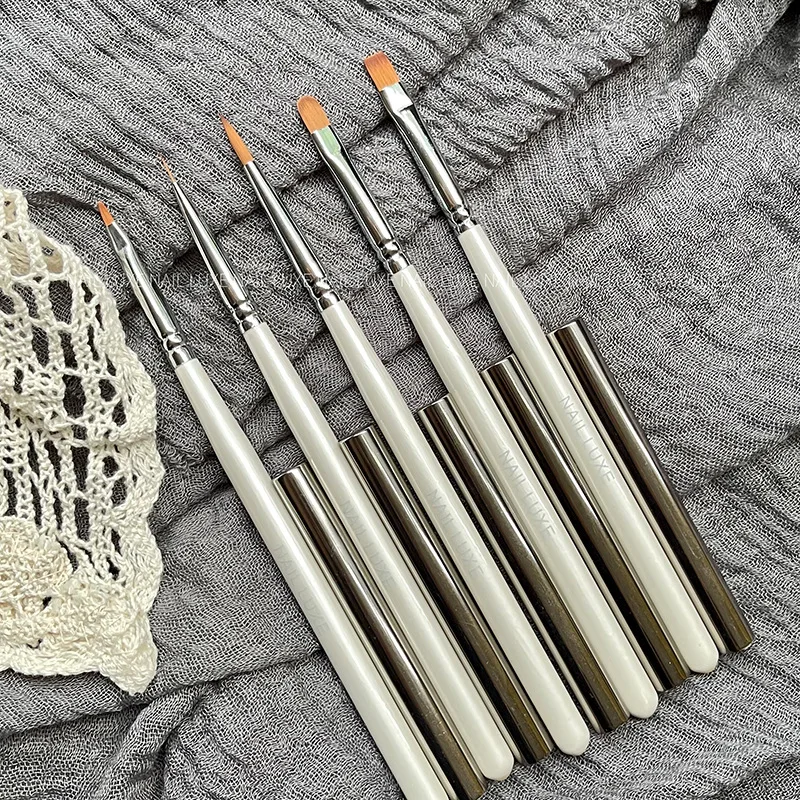 Pearl White Simple Acylic Nail Brush Set Brush Pen Acrylic Handle Carving Powder Gel Liquid Salon Liner Pędzle do paznokci z nakrętką