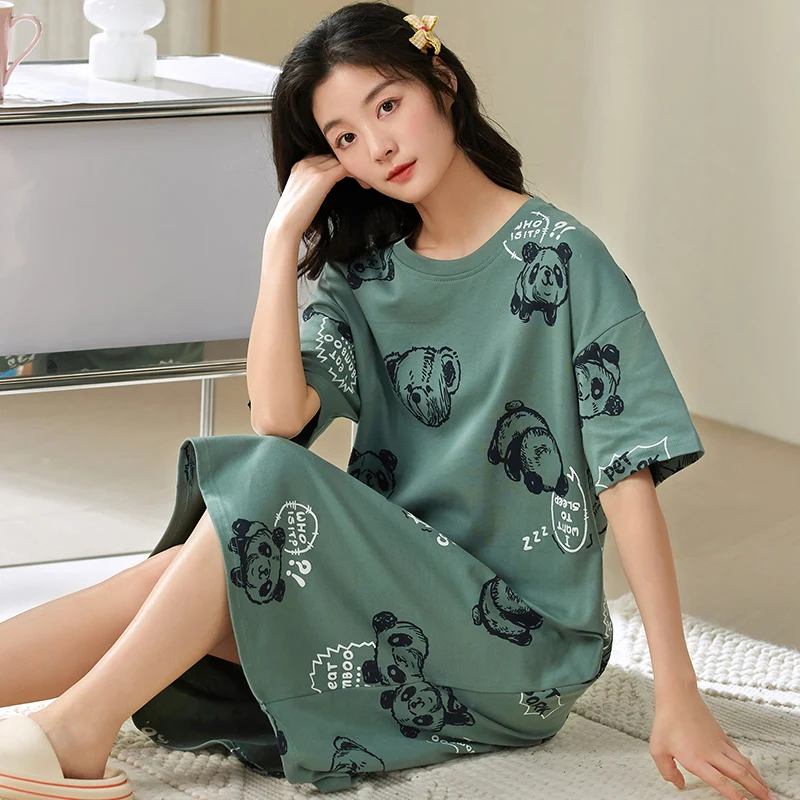 New Summer M-4XL Women Night Gown With Chest Pad 100% Cotton Women\'s Home dress for Young Girls