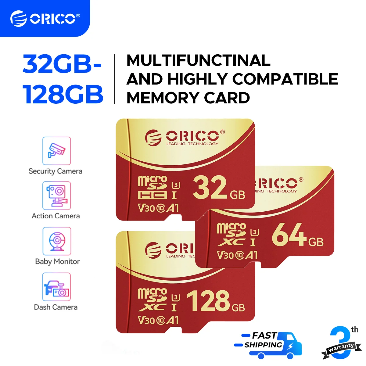 

ORICO 2 упаковки карт памяти microSDXC UHS-I, 100 МБ/с, 4K UHD Recoding, U3, Class10, V30, A1 для экшн-камеры, видеорегистратора, TF-карты