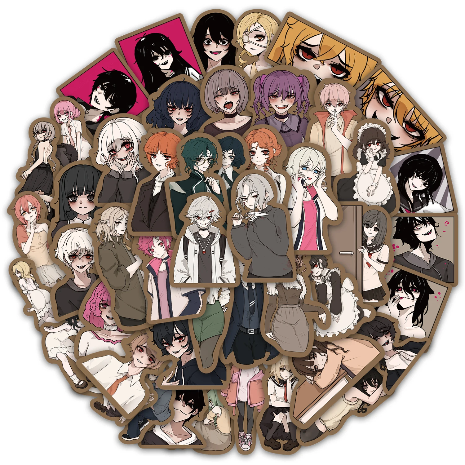 50개입 어두운 색상 캐릭터 학생 스티커 DIY 휴대폰 케이스 노트북 보온병 장난감 스티커