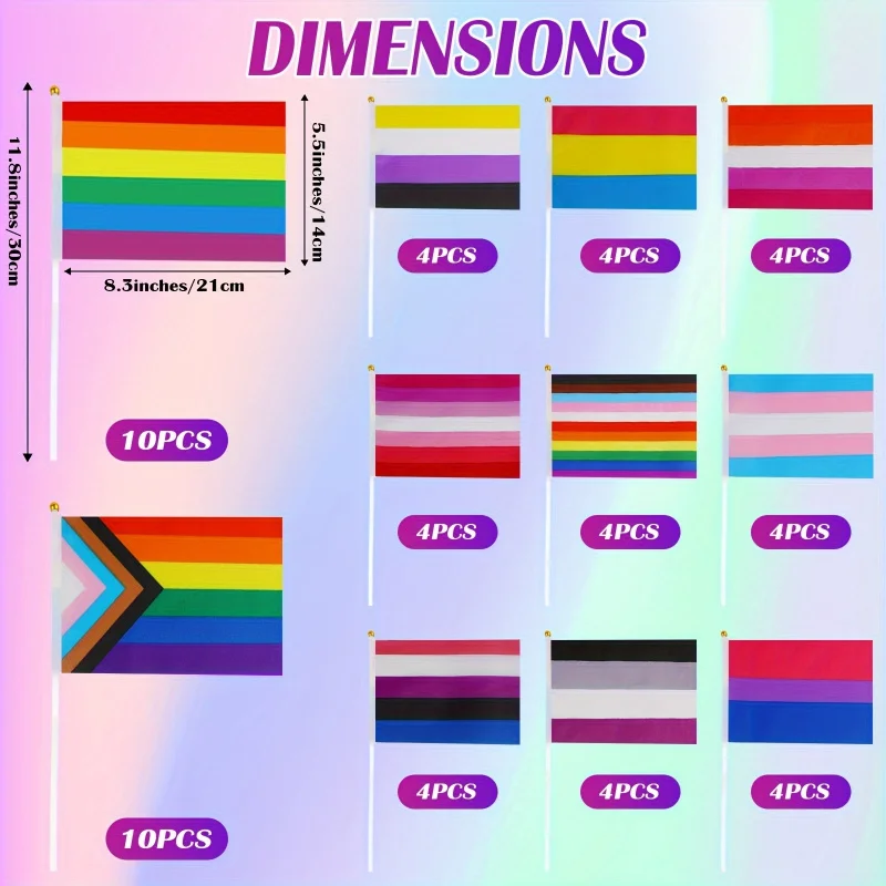 56pcs Progress Pride Mini Flags - Vibrant Rainbow, Black, White, Blue & Purple Handheld American Flags for Parades