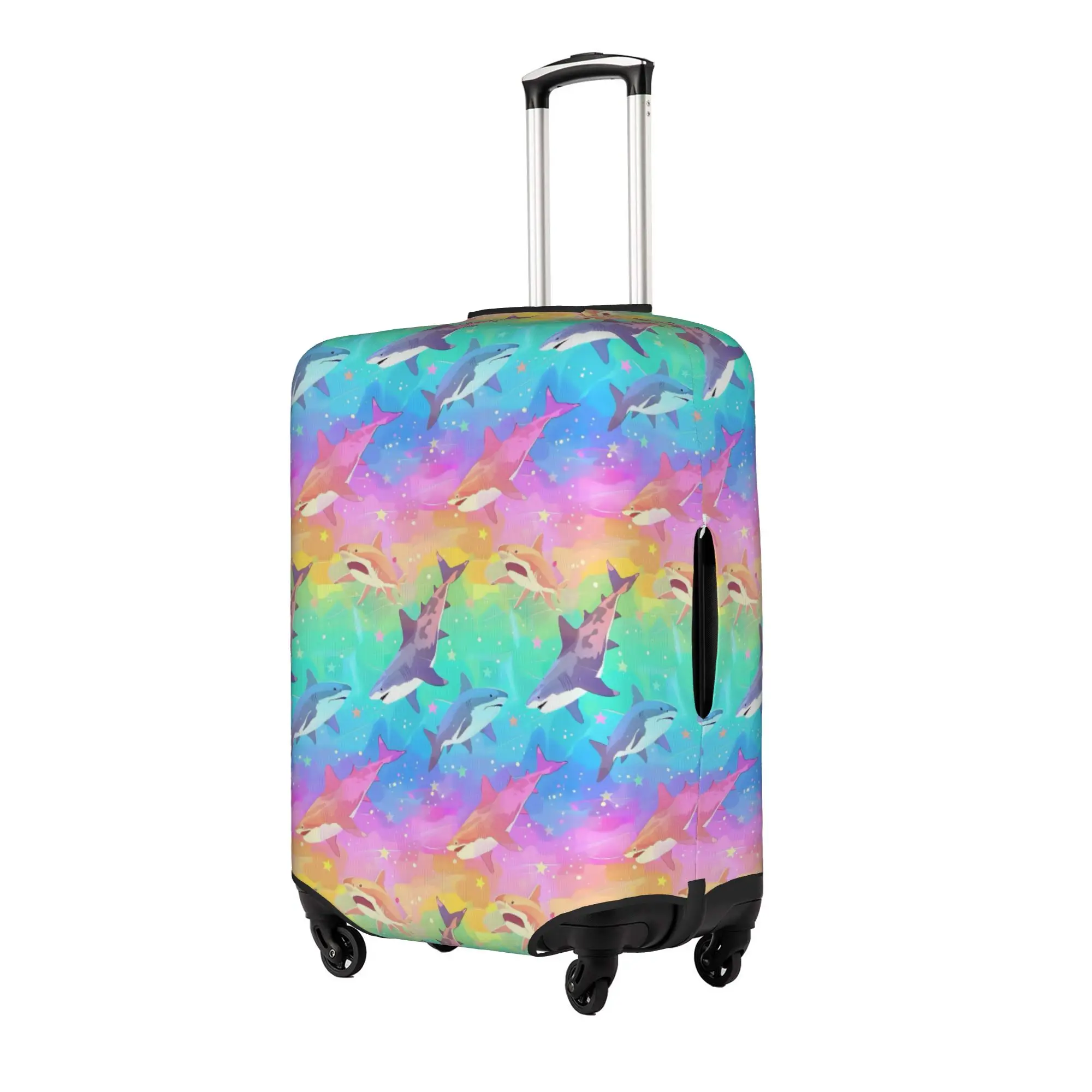 Custom Blue Watercolour Shark Luggage Cover Elastic Cartoon Ocean Animal Travel Suitcase Protective Covers Fits 18-32 Inch