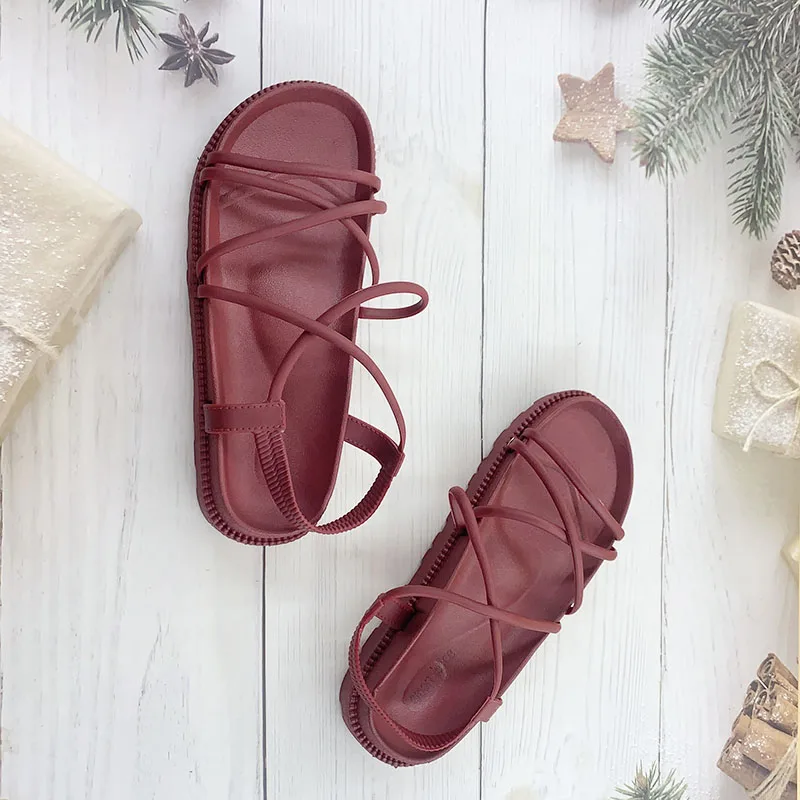 

Женские летние уличные сандалии на толстом каблуке на плоской подошве, повседневная пляжная римская обувь, противоскользящая обувь