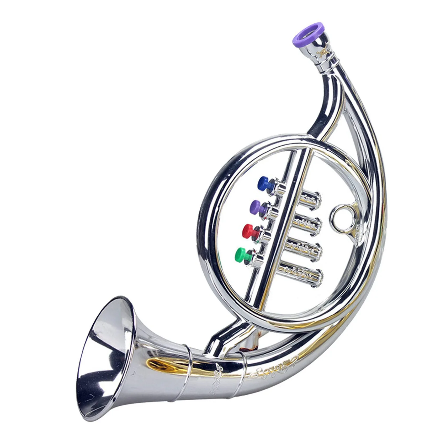 French Horn 4 Colored Keys Early Education Musical Toy Props Play Mini Musical Wind Instruments for Children Toy Silver