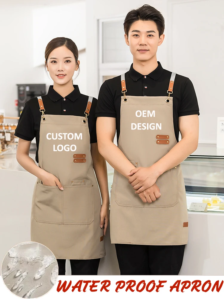 Personalized Custom Apron for Barista Bartender Beautician Hair Stylist Canvas Waterproof Robes Restaurant Waiter Women Overalls