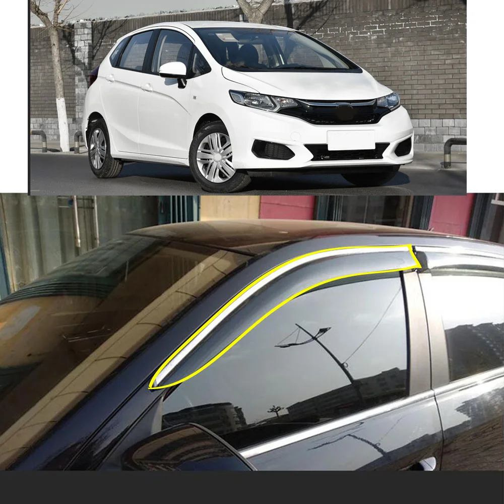 

Car Sticker Plastic Window Glass Wind Visor Rain/Sun Guard Vent For Honda Fit Jazz GK5 Hatchback 2014-2015 2016 2017 2018 2019