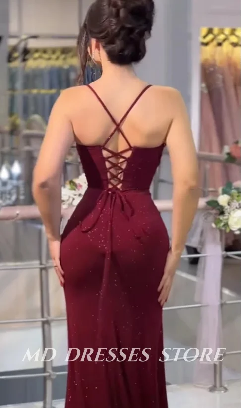MD Modern Red Sheath shinny Evening Gown Spaghetti Strap Sweetheart Collar Side High Slit Special occasion Dress customised 2025