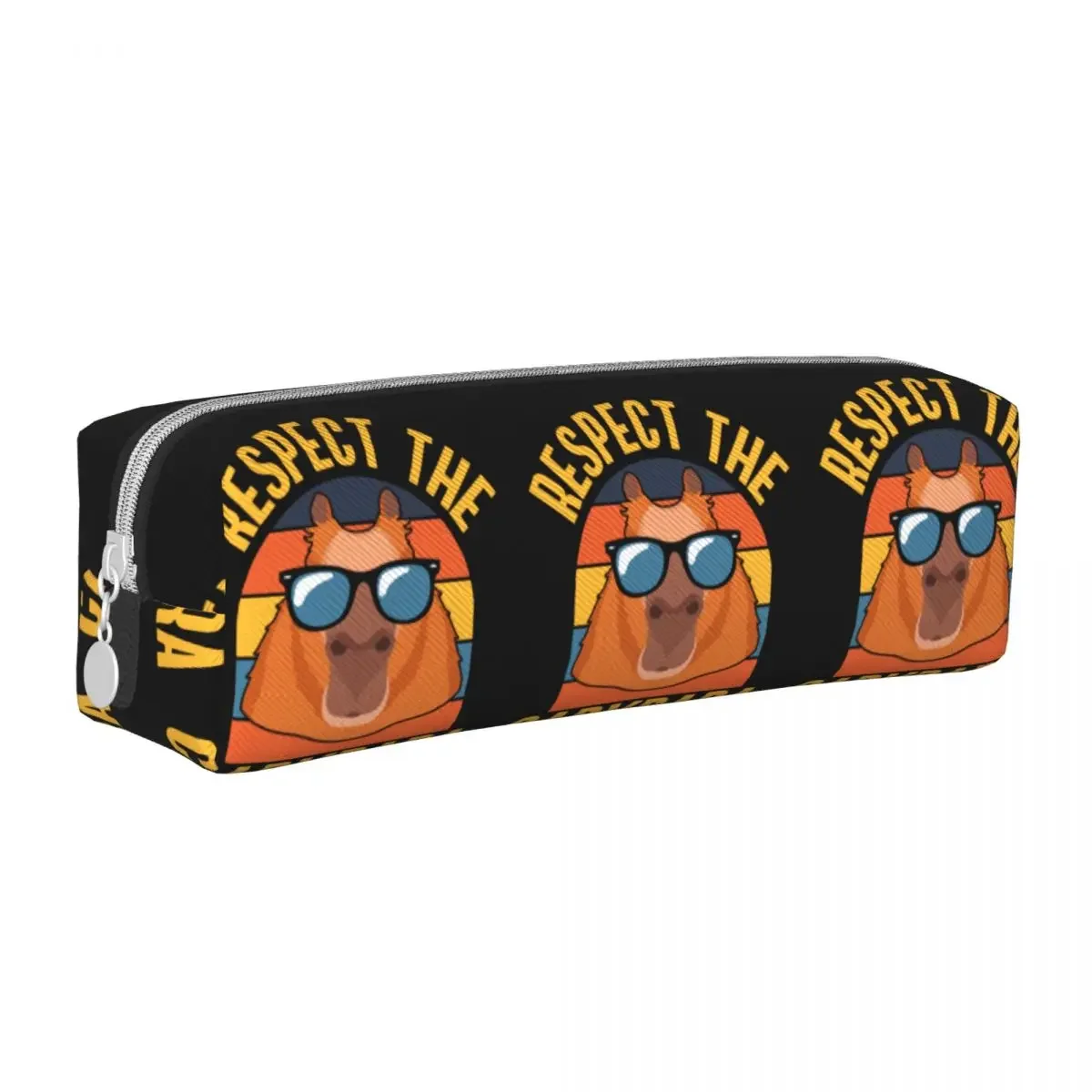 Respect The Capybara Square Pencil Case Funny Largest Rodent Retro Kawaii Leather Pencil Box University Teenager Zipper Pen Bags