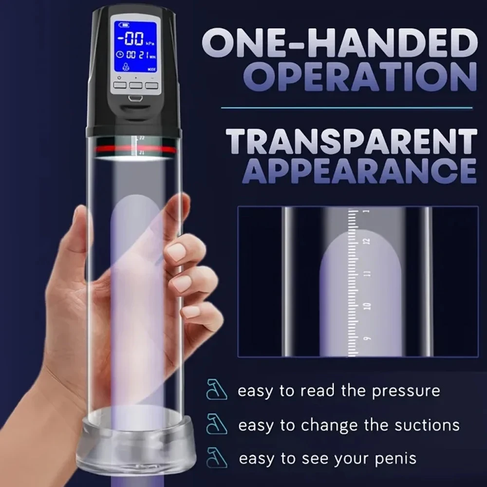 LED Automatic Penis Pump Suction Vacuum Male Masturbation Penis Extender Dick Erection Enhancement Trainer Adult Sex Toy For Men view 4