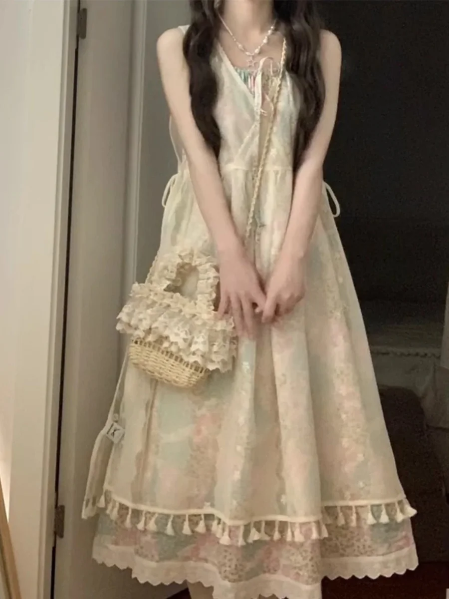 2024 Summer Floral Print Vaion Sle Off-oulder Dr with Headscarf Lace Overlay Skirt Tee-Piece Set Women's H-Line M...