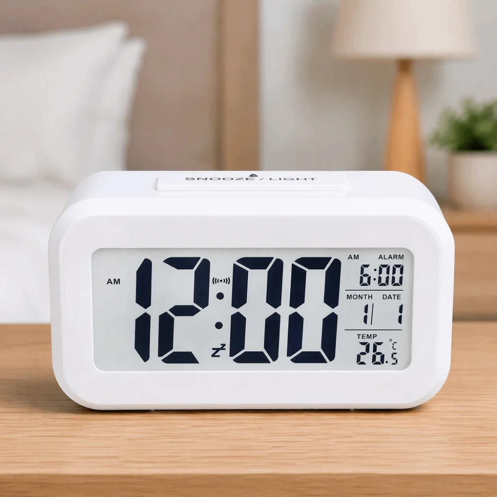 Battery Operated LED Alarm Clock Large LED Display Temperature Display Desk Alarm Clock 12/24H Format Snooze Function
