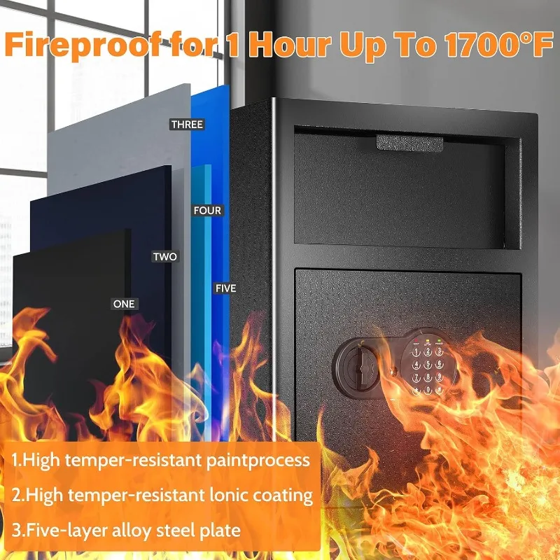 Fireproof Drop Safe with Combination Lock, Anti-Theft, Business Security Depositor, Quick Place Slot, 2,6 Cu ft