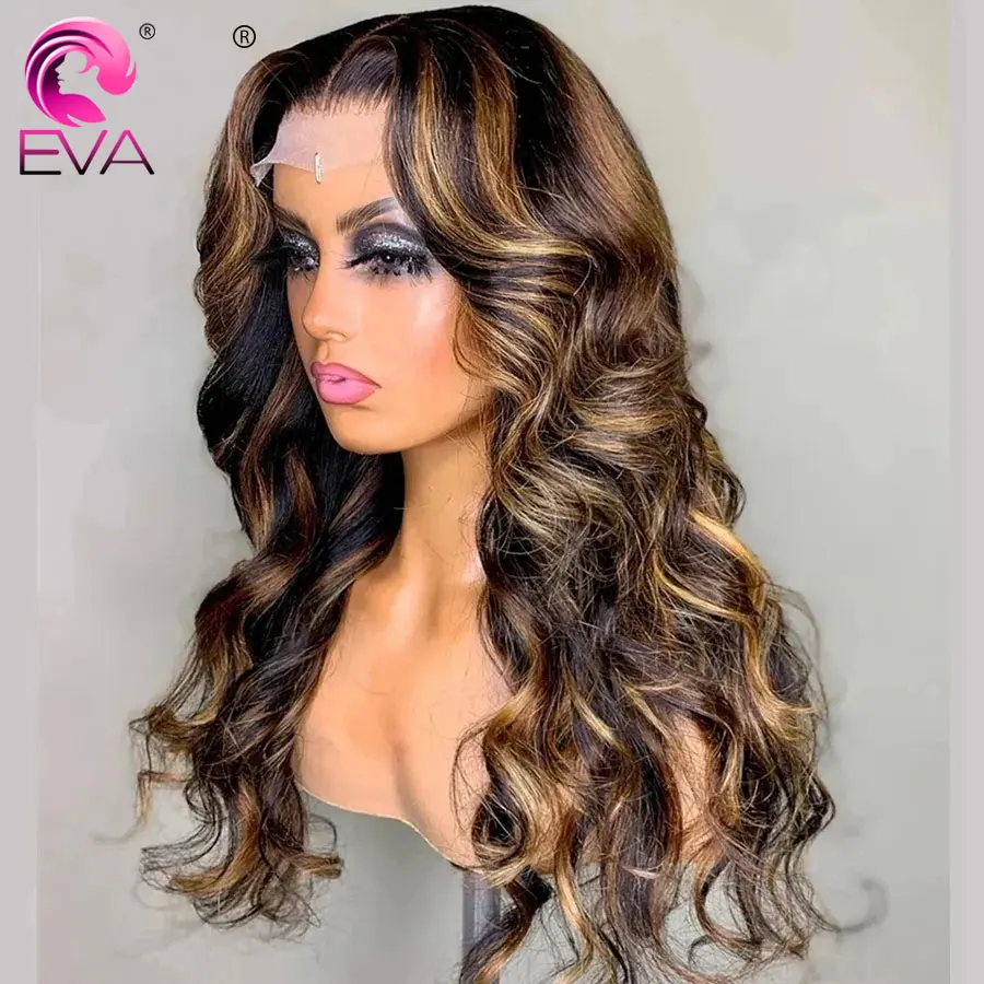 

Eva Hair Highlight Body Wave Wigs 13x6 Lace Front Wig Pre Plucked Full Lace Wigs 360 Lace Frontal Wig Colored Brazilian Hair Wig