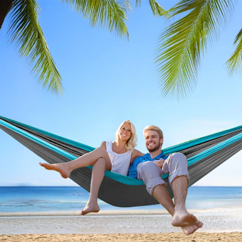 New Camping Hammock, Ultra-Light Portable Double-Color Hammock, Available in Multiple Sizes and Colors (270*140 cm), Outdoor Hammock with Two Thick Aluminum Alloy Hooks, Two 2m Meter Long Straps and a image 3