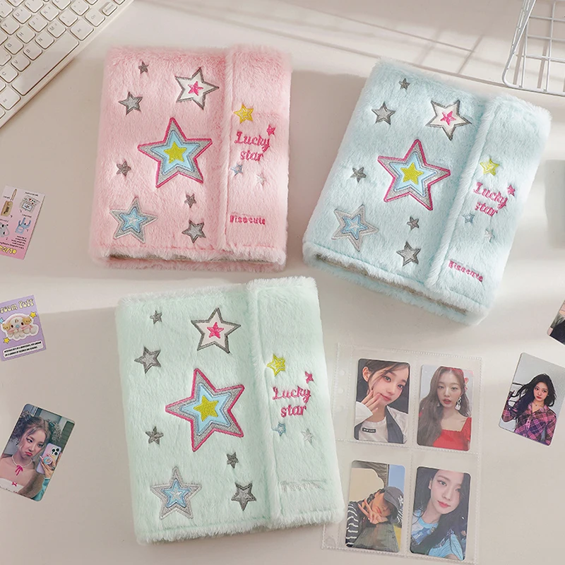 A5 3-inch Small Card Storage Star Pattern Plush Photo Album Binder Photocard Collection Books Loose-leaf Photocard Holder