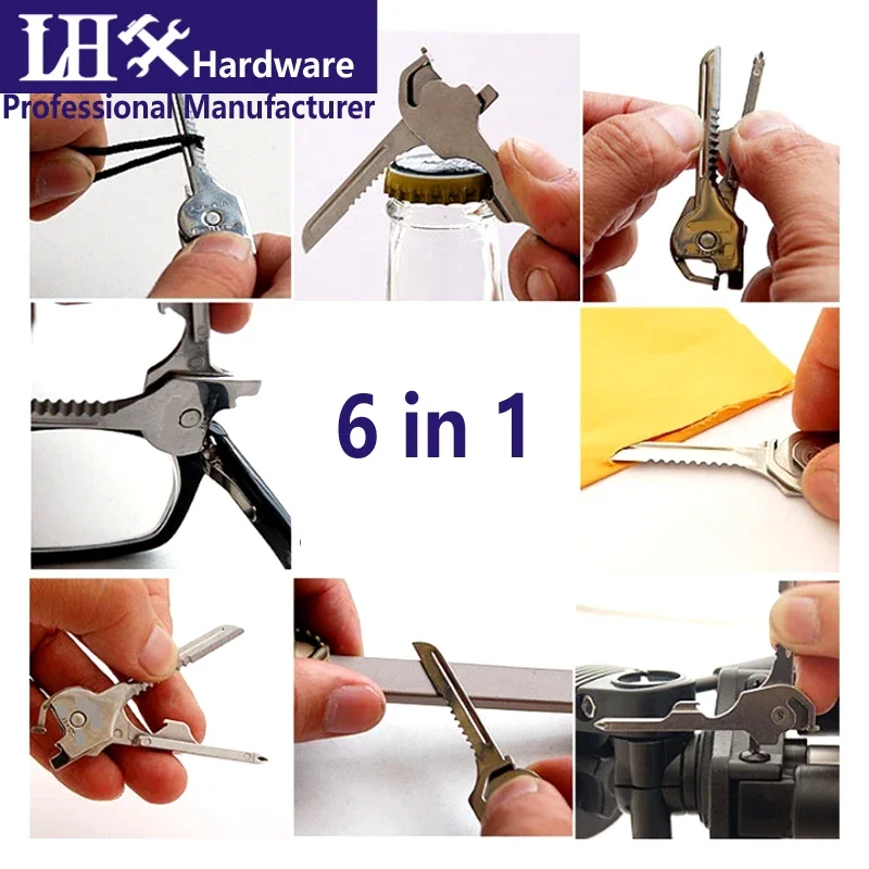 Multi Folding Hand Tool Set Keychain Phillips Flat-blade Screwdriver Corkscrew Knife for Outdoor Travel Camping LHX HX05 G