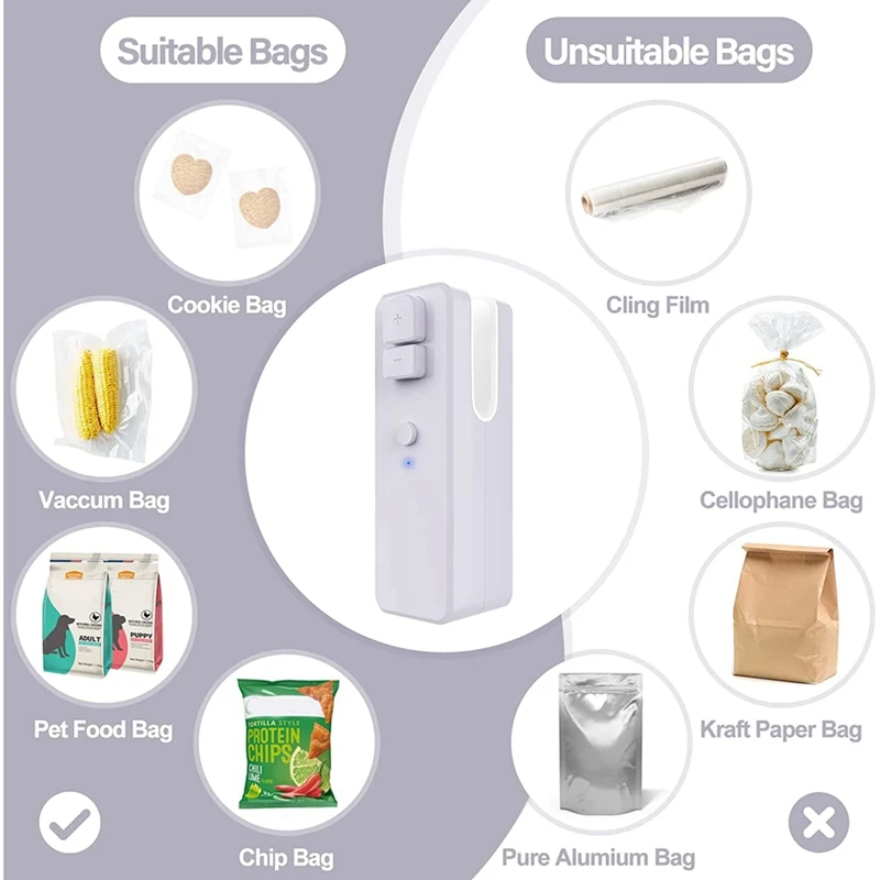 Mini Bag Sealer, Rechargeable Mini Chip Bag Sealer And Cutter With Soft Magnetic, Portable Chip Bag Sealer Machine