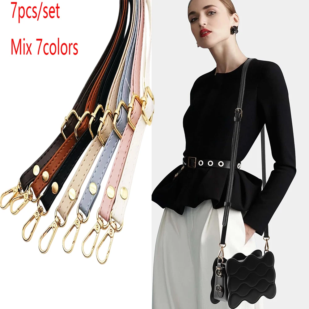 7-Piece Set of Mixed Color Pu Adjustable Bag Replacement Shoulder Straps DIY Handmade Bag Making Shoulder Strap Accessories Set 1cm Slim Adjustable Bag Replacement Straps Suitable for Bag Enthusiasts DIY Craft Enthusiasts
